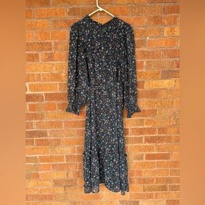 Dress Forum Midi Dress Blue Floral Prairie Long Sleeve Ruffle Modest Sz Med